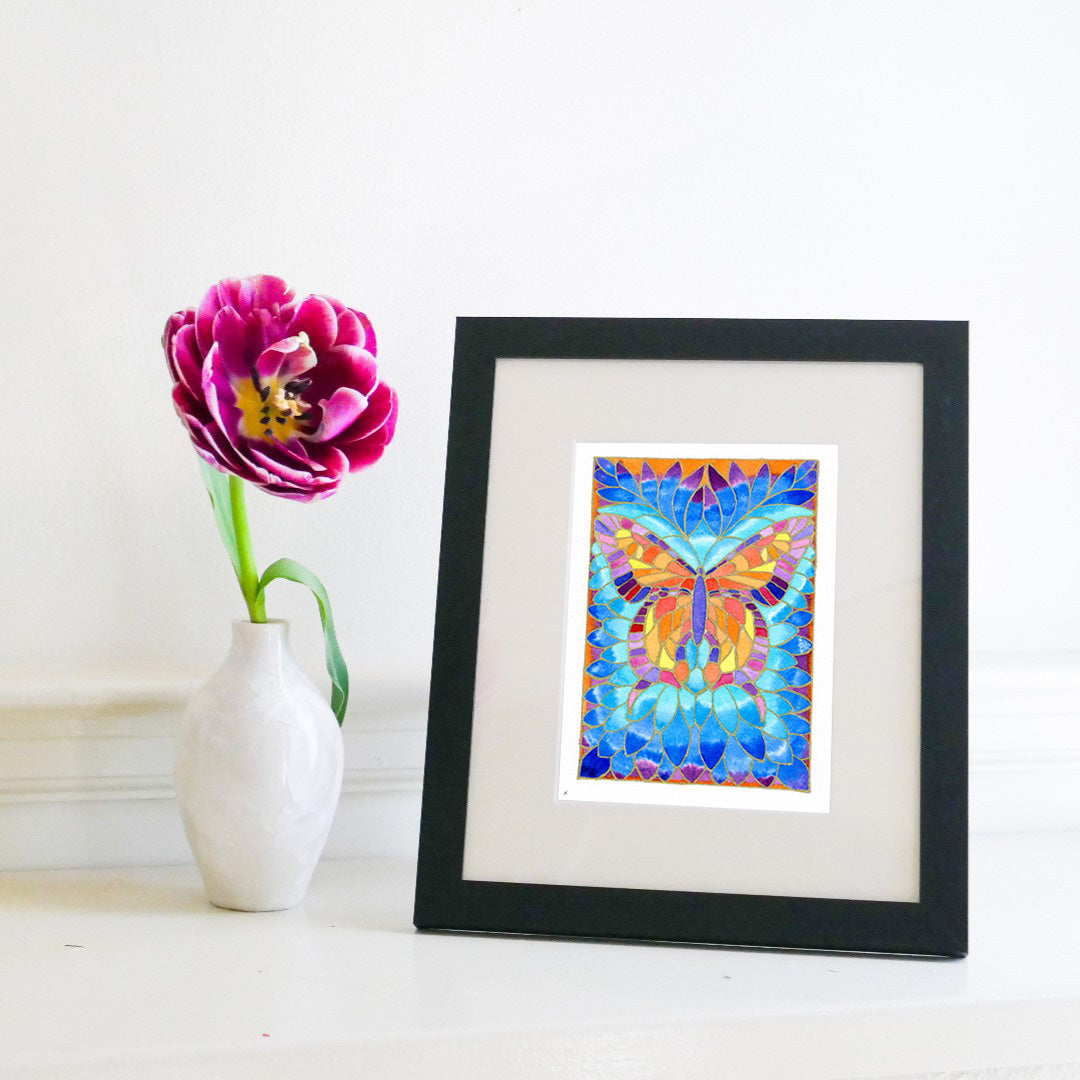 Aztec Butterfly. Watercolor art print.