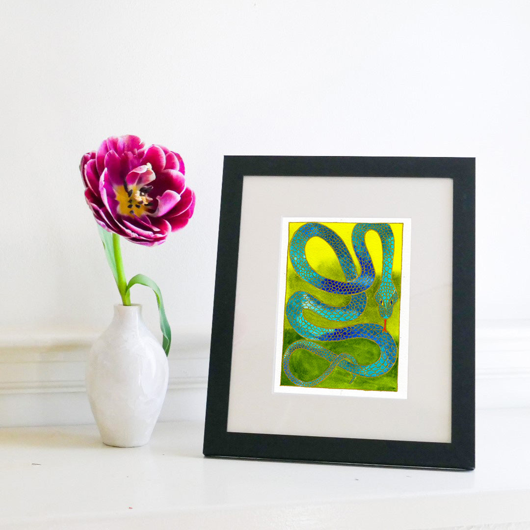 Aztec Snake. Watercolor art print.