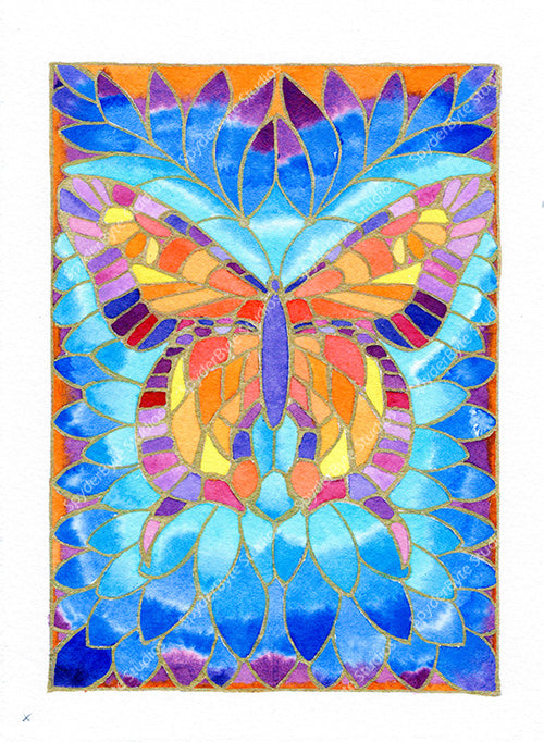 Aztec Butterfly. Watercolor art print.
