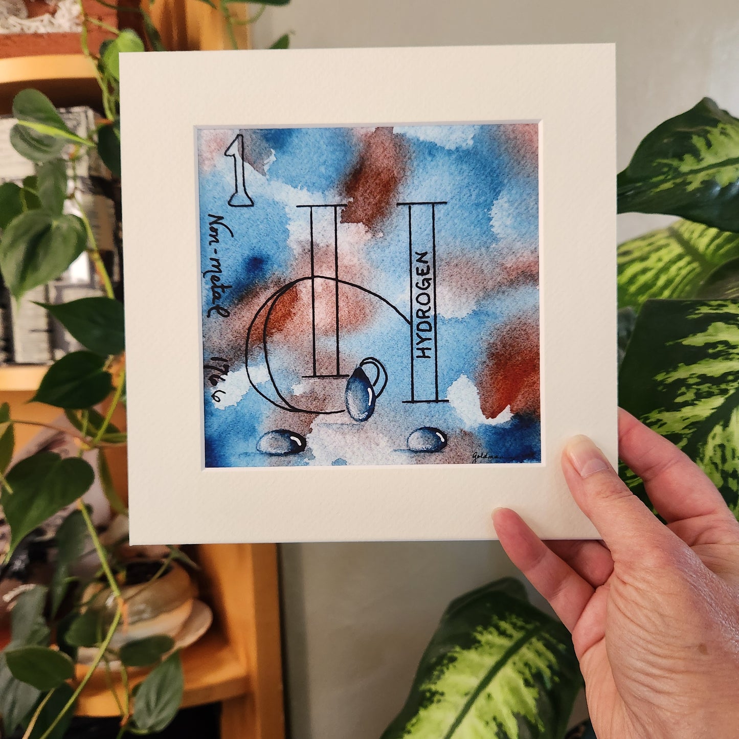 Hydrogen. Watercolor art print.