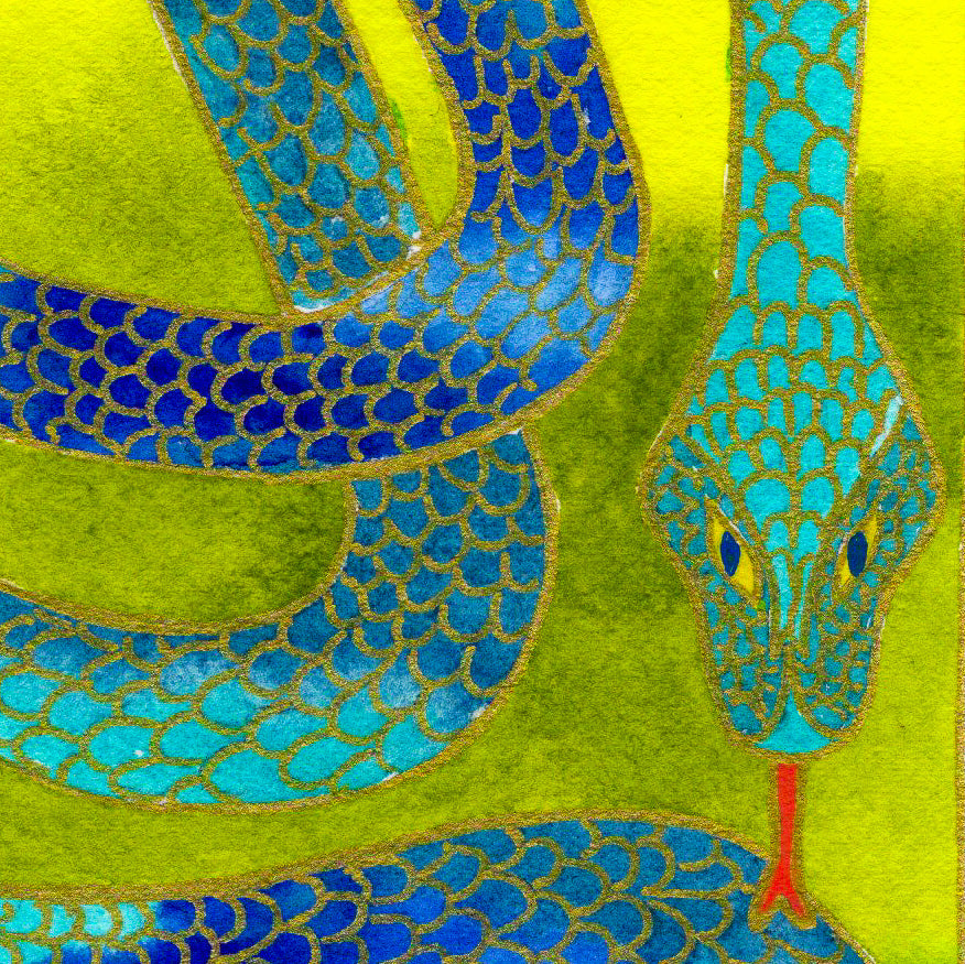 Aztec Snake. Watercolor art print.