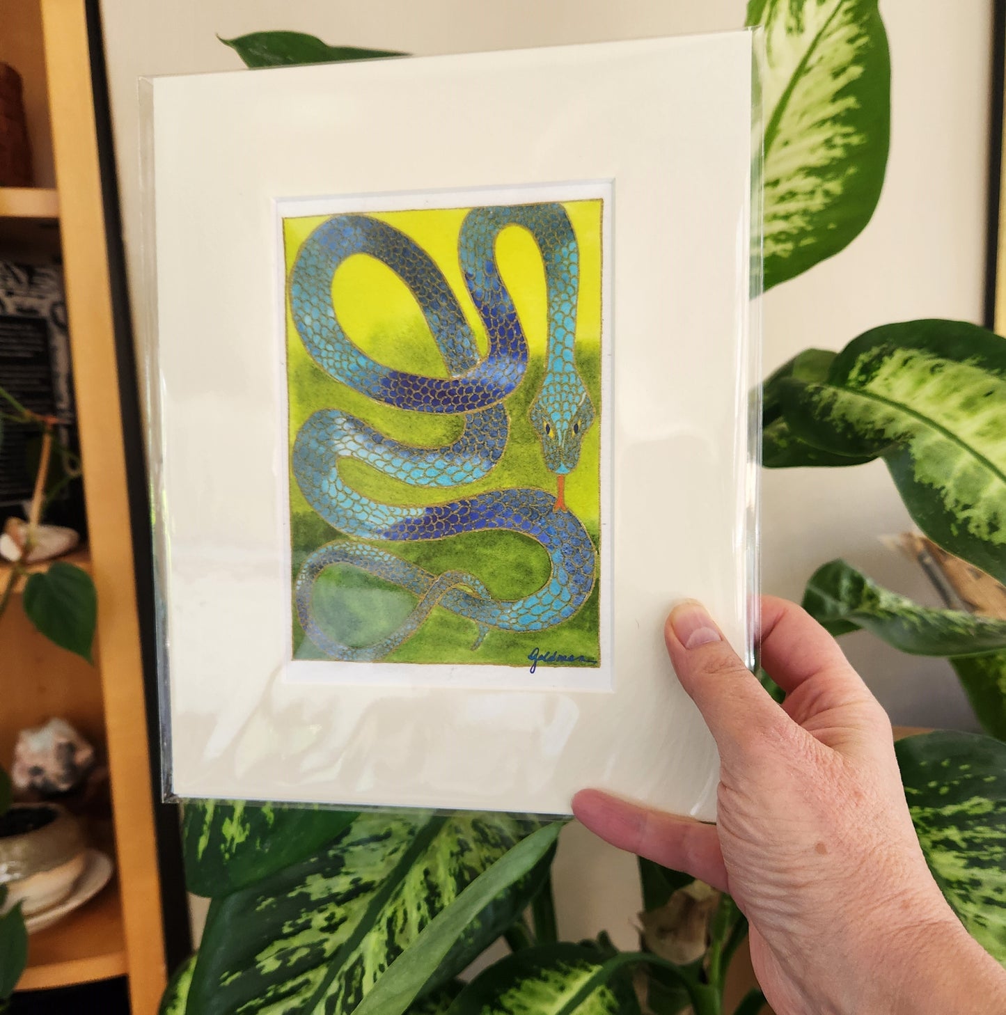 Aztec Snake. Watercolor art print.
