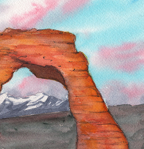 Delicate Arch. Landscape in watercolor and ink.