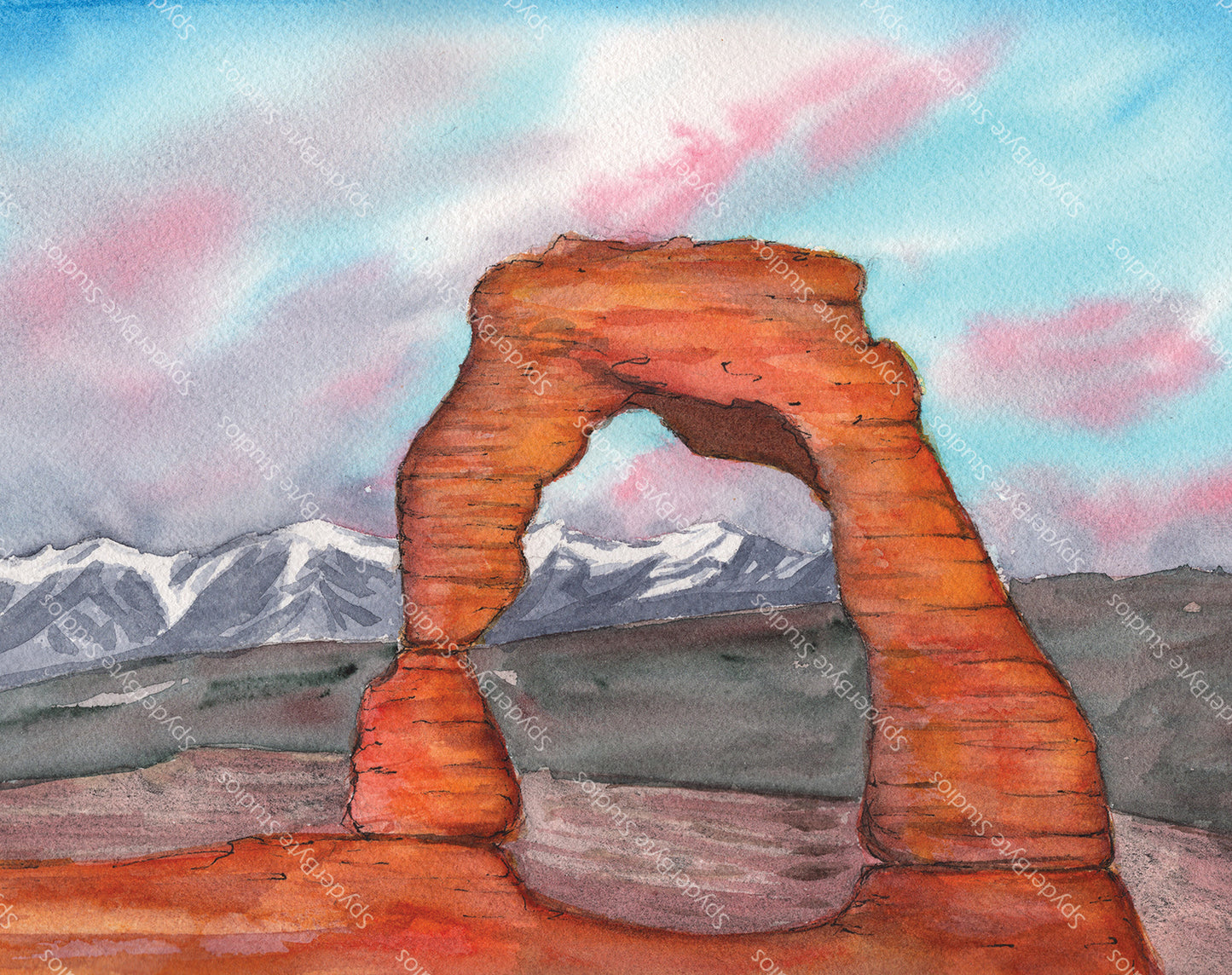Delicate Arch. Landscape in watercolor and ink.