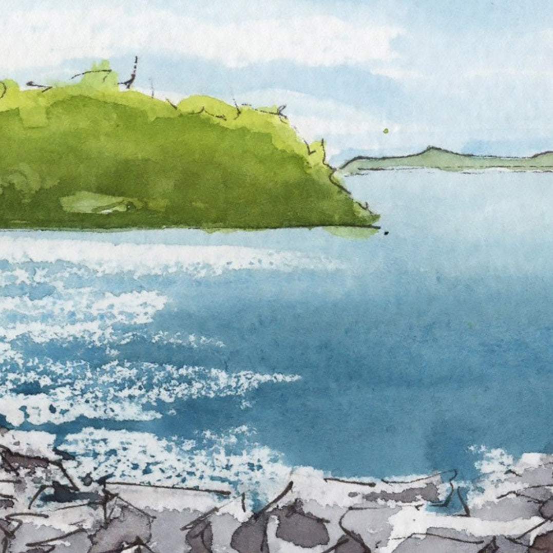 George's Island. Landscape in watercolor and ink.