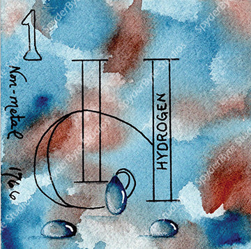 Hydrogen. Watercolor art print.