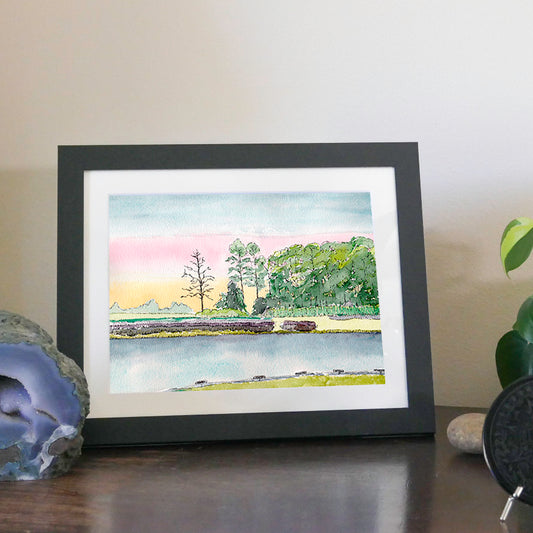 Jane's Island. Landscape in watercolor and ink.