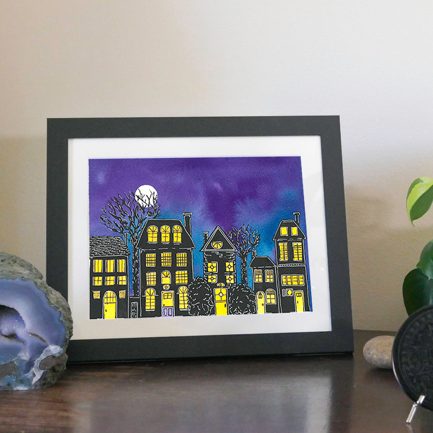 Moonlighting the Neighborhood. Art print.