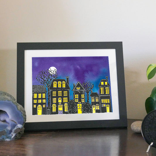 Moonlighting the Neighborhood. Art print.