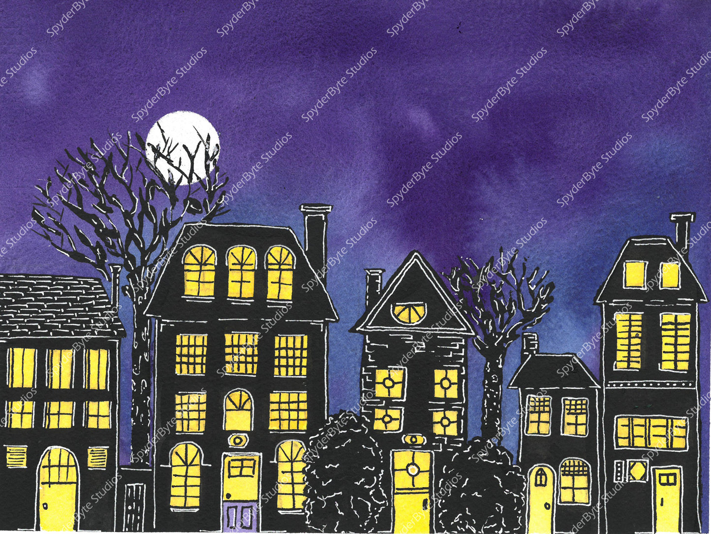 Moonlighting the Neighborhood. Art print.