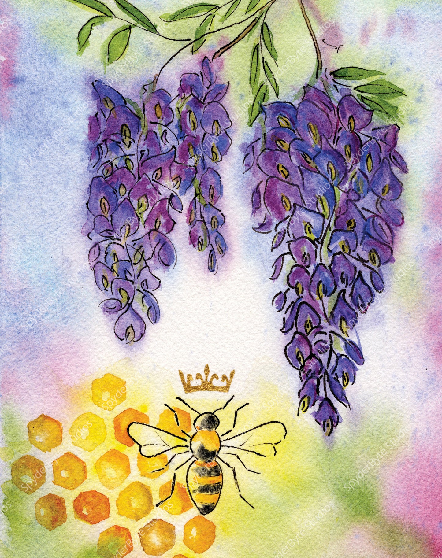 Queen Bee and Wisteria. Art print.