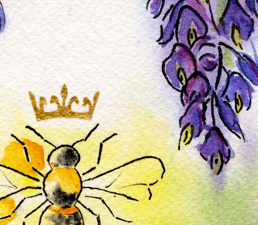 Queen Bee and Wisteria. Art print.