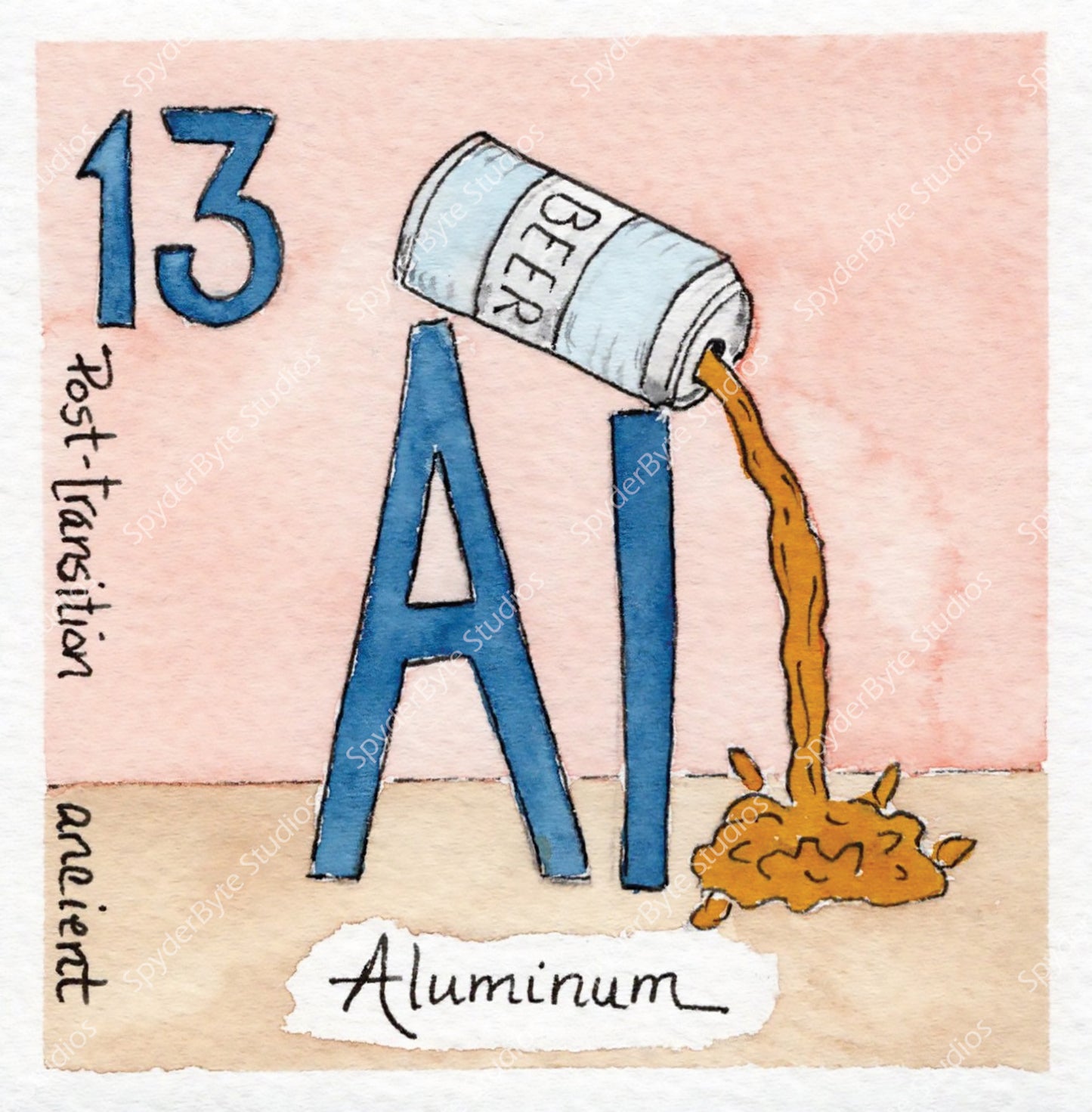 Aluminum. Watercolor art print.