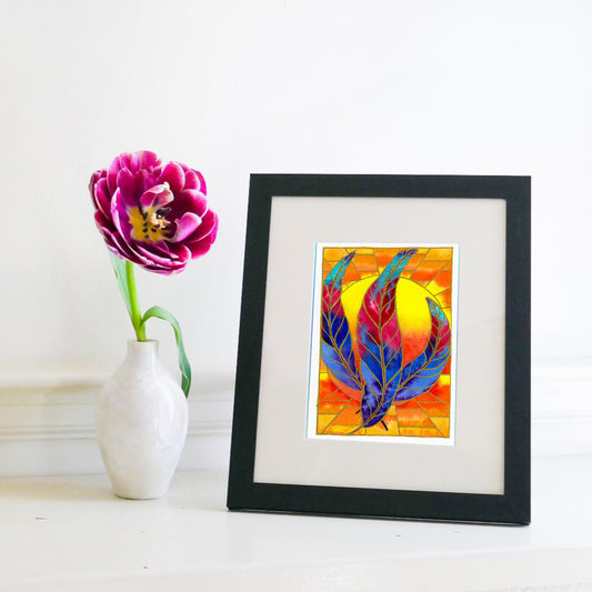 Aztec Feather. Watercolor art print.