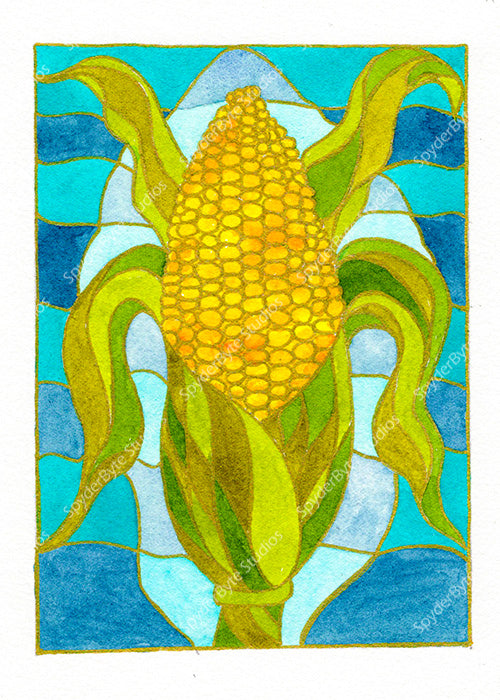 Aztec Corn. Watercolor art print.