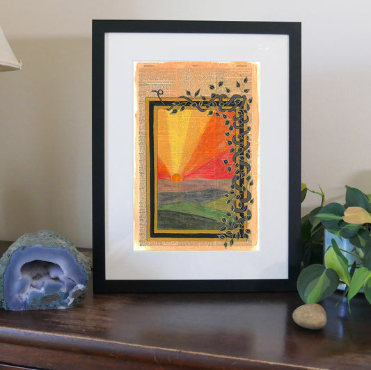 Sunset and Vine. Dictionary page art print.