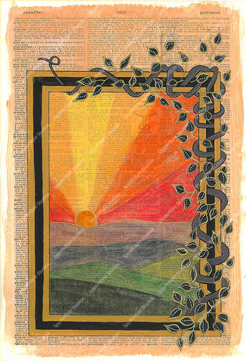 Sunset and Vine. Dictionary page art ORIGINAL.